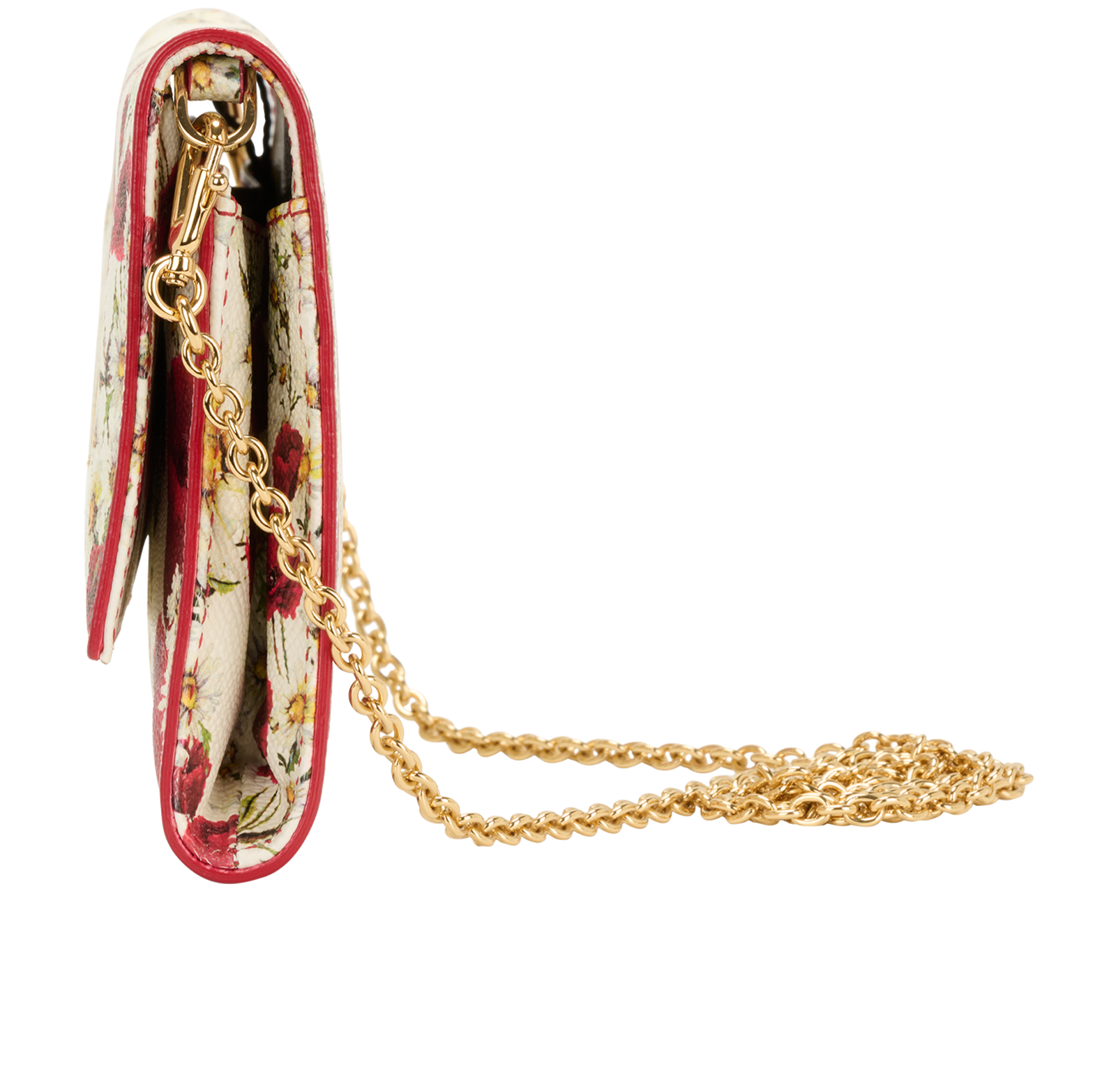 Floral Print Wallet on Chain, &pound;250, Handbags, Red/White, Leather, Bottom view